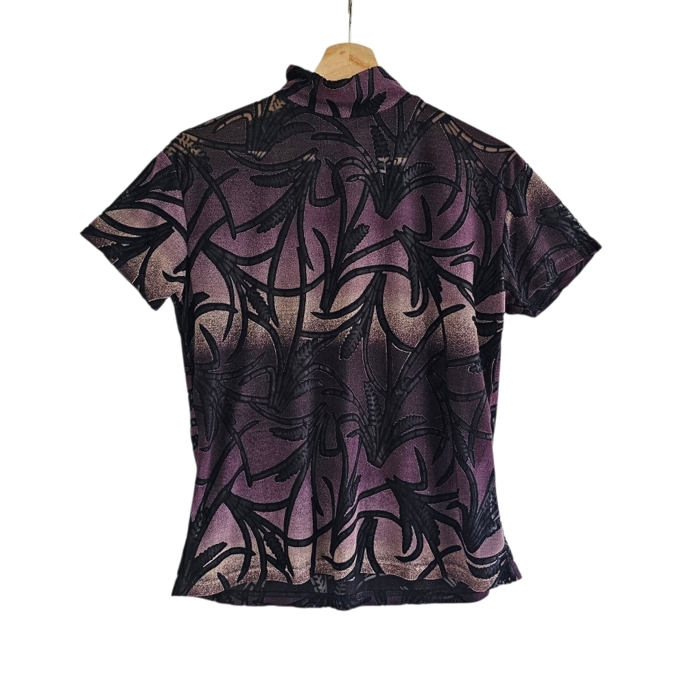 ​Frazier Lawrence Vintage Velvet Burnout Abstract Print High Neck Top Black, Med